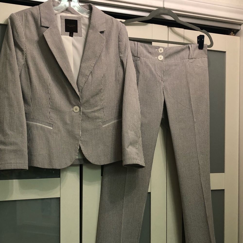 Seersucker blue and white suit from the Limited.
